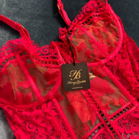 NWT Honey Birdette Molly Red Lace Bustier Size 36G / 36H (14G / 80H) - Picture 1 of 8